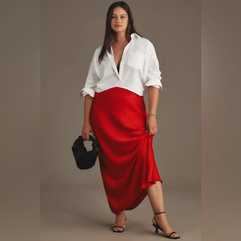 Anthropologie Red Satin Tilda Skirt - Picture 1 of 10